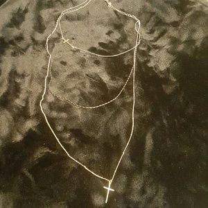Express metal hi lo layered cross necklace